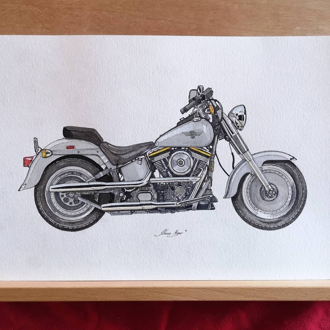 Harley Davidson Fat Boy Watercolour Print - Etsy, image size:1080x1080