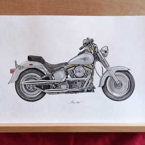 Harley Davidson Fat Boy Watercolour Print