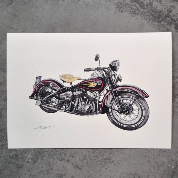 Harley Davidson WL45 Flathead Aquarell Gemälde Print