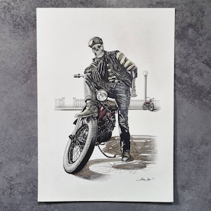 Skull Biker and Harley Davidson Motorcycle Print
