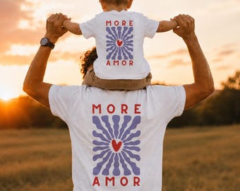 Matching T-shirt More Amor with retro heart rays, matching set, dad-child T-shirt, father-child outfit, family look, gift for dad and baby