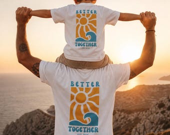 Matching set for dad and child, retro summer T-shirt, family look, gift for dad and baby