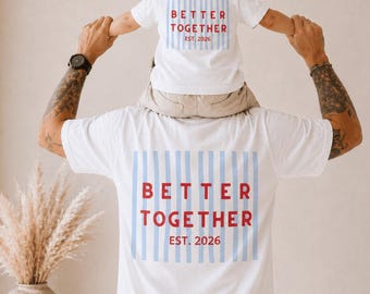 Matching set for dad and child, including a retro striped T-shirt, family outfit, and gift for dad and baby.