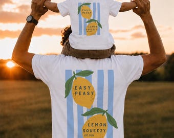 Easy Peasy Matching Set for Parents and Children, Dad and Child T-Shirt with Retro Lemons, Father and Child Outfit, Family Look, Gift for Mom, Dad and Baby