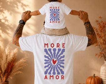 Matching T-shirt More Amor with retro heart rays, matching set, dad-child T-shirt, father-child outfit, family look, gift for dad and baby