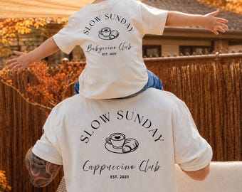 Matching T-shirt set, Cappuccino Club, with year, father-child T-shirt EST. 2026, father-child outfit, family look, gift for father and baby birth
