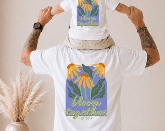 Bloom Together Matching Set with Year, Dad and Child Retro Floral T-Shirt, Father and Child Outfit, Family Look, Gift for Dad and Baby