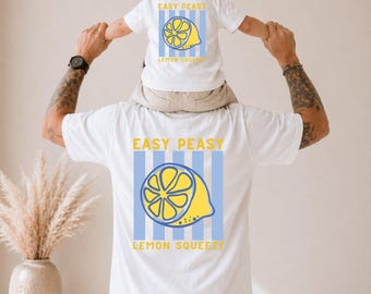 Easy Peasy Lemon Squeezy T-Shirt, Dad and Child Matching Outfit, Family Retro Lemon Shirt, Gift for Dad and Baby