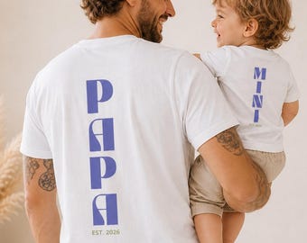 Personalized Dad Mini T-Shirt Set with birth year, father-child matching outfit, Father's Day gift, dad-baby matching set, Dad EST. 2026