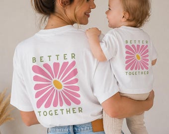Matching set for mom, dad, and child: Retro floral print t-shirt, family outfit.
