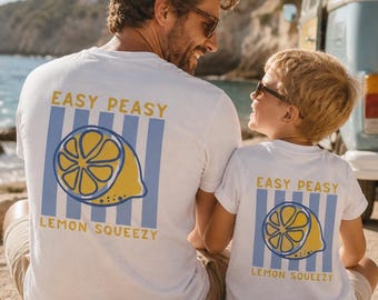 Dad and Child Matching T-Shirt Easy Peasy Lemon Squeezy, Father and Child Matching Outfit, Family Shirt Retro Summer, Gift for Dad and Baby