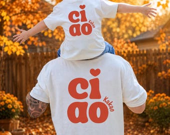 Ciao Kakao Dad and Child Matching Outfit Set - Father and Child T-Shirt with Retro Text - Matching Family Outfit Gift for Dad and Baby - Matching Mom and Child