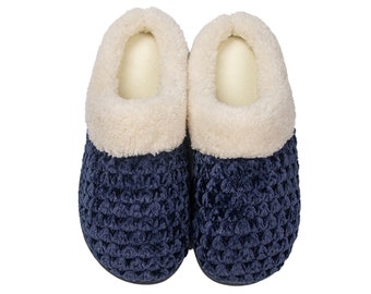 VERY PERI Women's Fleece Trim Knit Sweater Furr Clog Indoor Outdoor Slipper