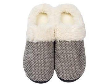 VERY PERI Women's Fleece Trim Knit Sweater Furr Clog Slipper