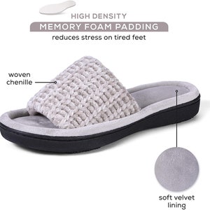 Roxoni Womens Soft Open Toe Slide Slippers, Indoor Outdoor Rubber Sole image 5