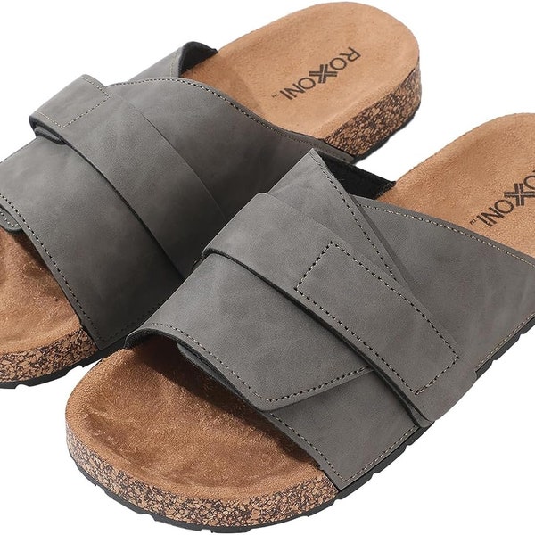 Stylish Flat Sandals for Men - Adjustable Strap, Suede Covered, Molded Faux Cork Midsole, EVA Rubber Sole