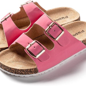 ROXONI Girls Comfort Sandals Double Buckle Adjustable Slip on Summer Slides Soft Footbed EVA Flat Slides Footbed Suede with Arch Support...