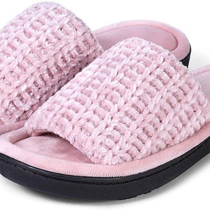 Roxoni Womens Soft Open Toe Slide Slippers, Indoor Outdoor Rubber Sole image 3