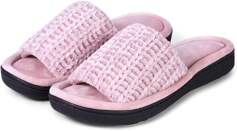 Roxoni Womens Soft Open Toe Slide Slippers, Indoor Outdoor Rubber Sole image 3