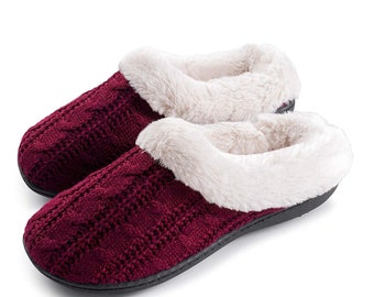 Roxoni Women's Slippers Cable Knit Super Cozy Comfort Clog