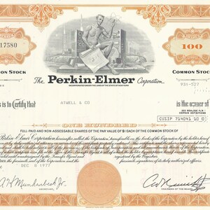 Perkin-Elmer Corp. Voorraadcertificaat