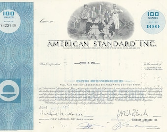 Certificado de acciones de American Standard Inc. - 100 acciones