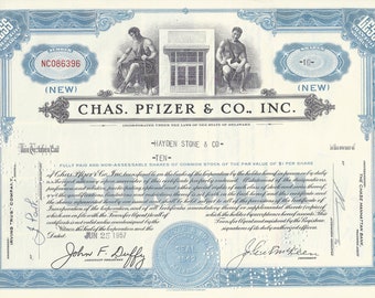 Certificado de acciones de Chas. Pfizer & Co. - Azul, Menos de 100 acciones