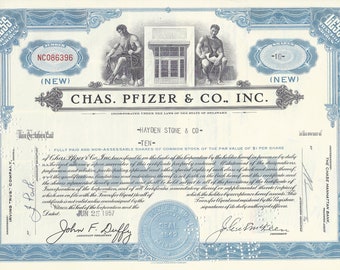 Chas. Pfizer & Co. Stock Certificate - Blue, Less than 100 shares