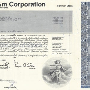 Pan Am Corp Stock Certificate