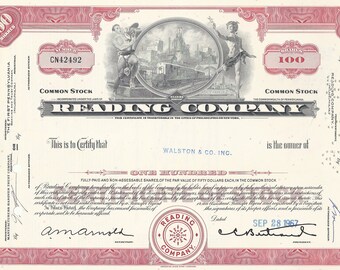 Certificato azionario della Reading (Railroad) Company