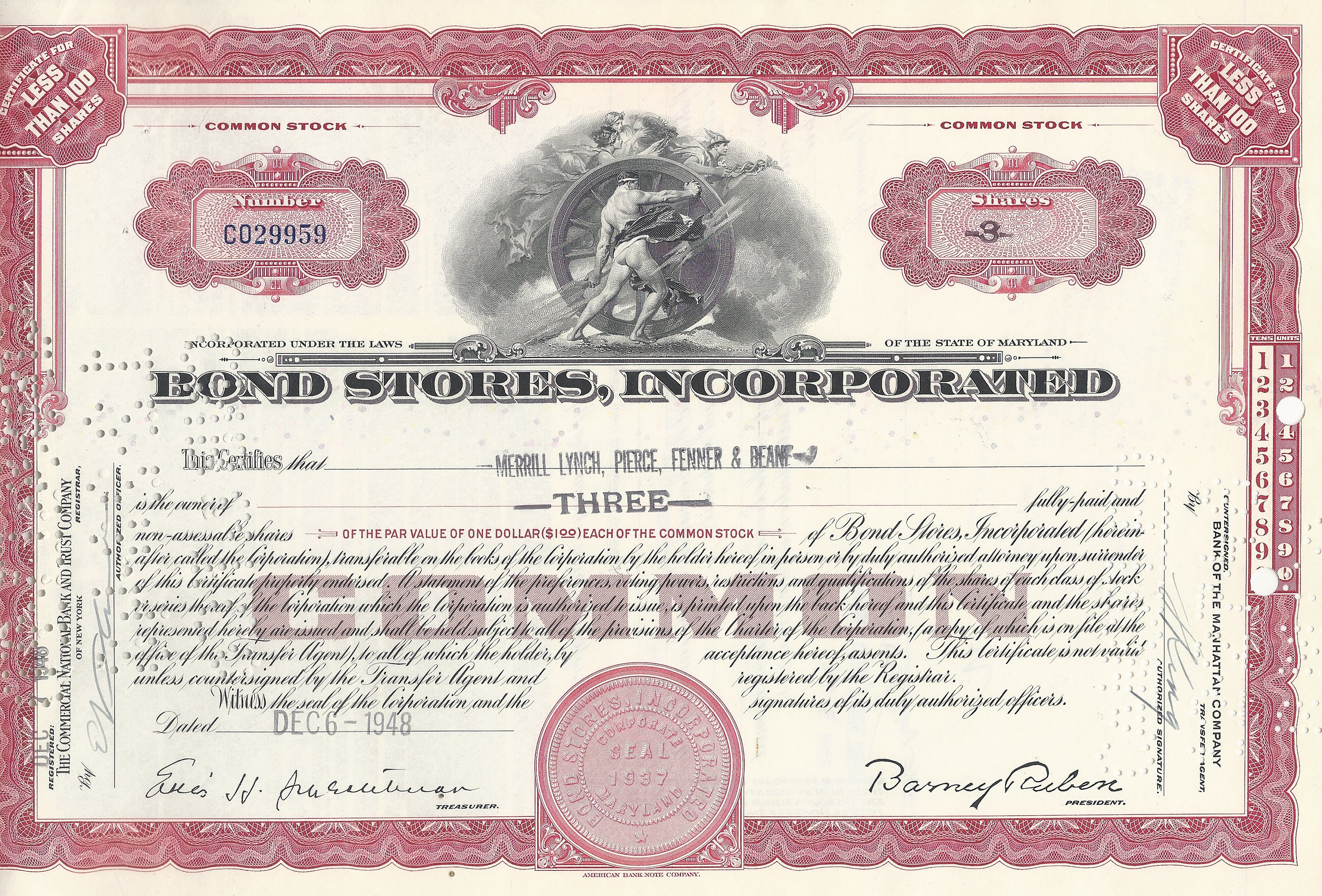 Lowenstein & Sons Inc Fabrics Bond Stock Certificate M 