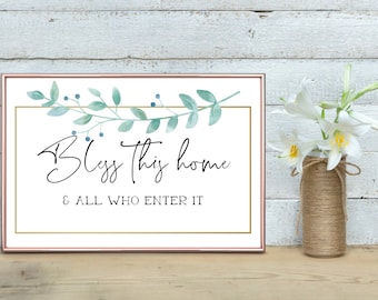 Bless This Home And All Who Enter It | Decor Print, Wall Art for Kitchen or Dining | Hallway Greeting | Christian Welcome Sign