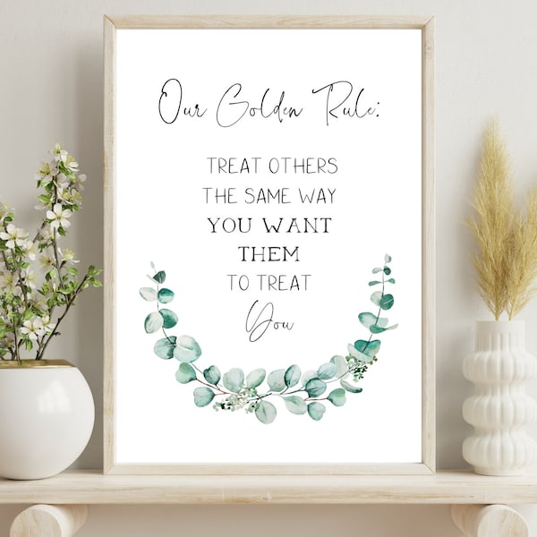 Golden Rule | Uplifting Motivational Family Home Sign, Wall Plaque for Kitchen or Dining | Typography | Unframed