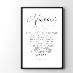 Scrittura di benedizione personalizzata / Preghiera personalizzata per battesimo, dedicazione o battesimo di un bambino / Stampa per bambini ispirata alla fede / Senza cornice