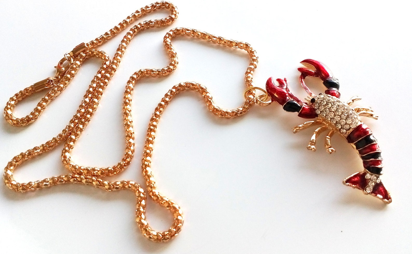 Red Lobster Necklace Pendant Crystal Red Lobster Necklace Etsy