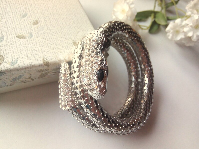 Rhinestone Silver Snake Bracelet Snake Cuff Bangle Bracelet Etsy