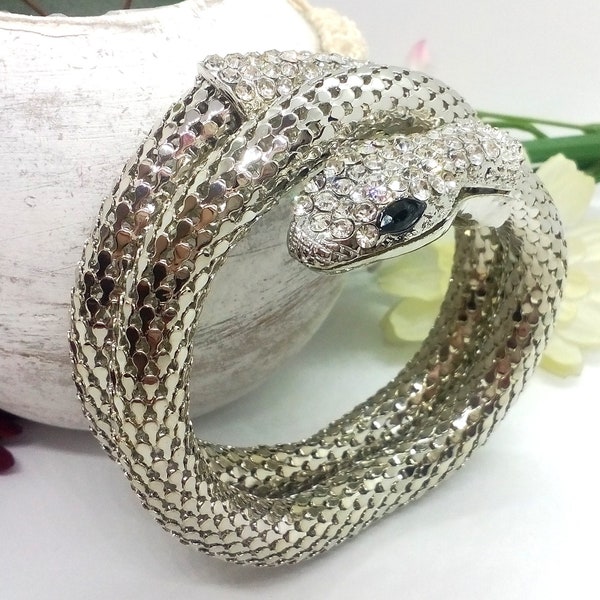 Rhinestone Silver Snake Bracelet, Snake Cuff Bangle Bracelet Women, Snake Jewelry, Crystal Snake Bracelet,Rhinestone Crystal Bangle Bracelet