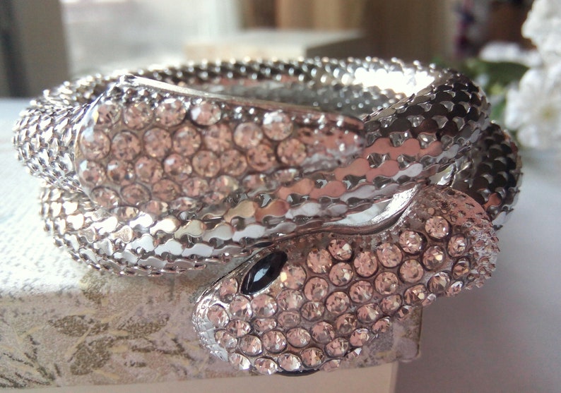 Rhinestone Silver Snake Bracelet Snake Cuff Bangle Bracelet Etsy