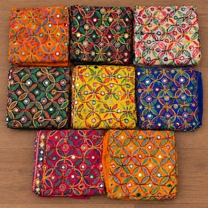 Broderad spegelarbete Phulkari Dupatta, indisk bomullshalsduk, bröllopspresentset