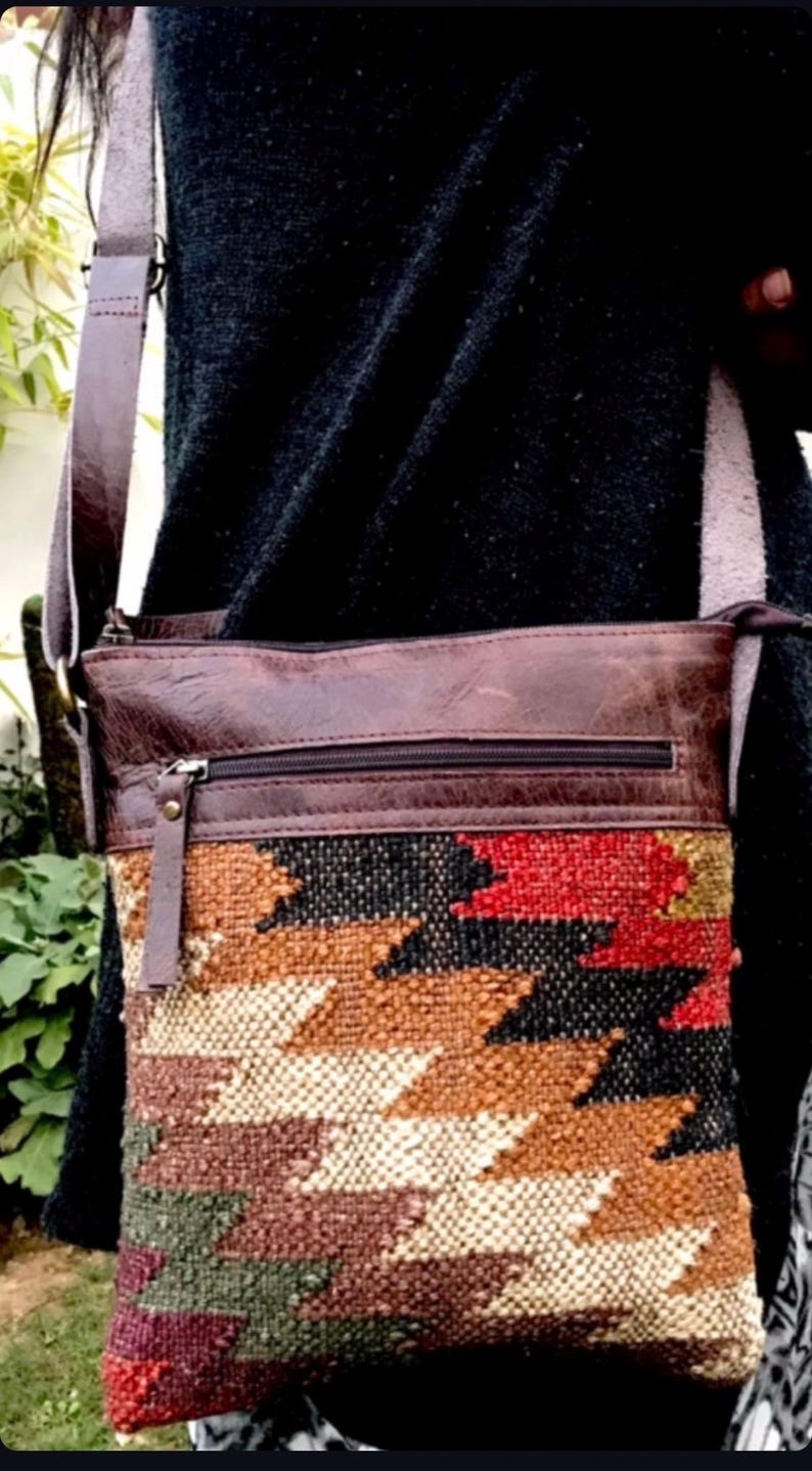 Rudhira Small Crossbody bag, Shoulder purse, Kilim Carpet Handbag, for daily use, Best Gift for Her/him Anniversary valentine's day unisex image 7