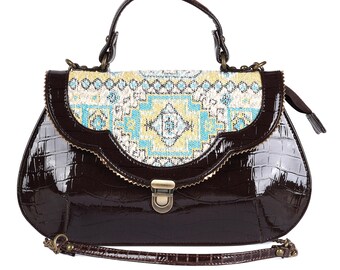 Crocodile Print Vegan Leather Crossbody Bag: Vintage Shoulder Purse