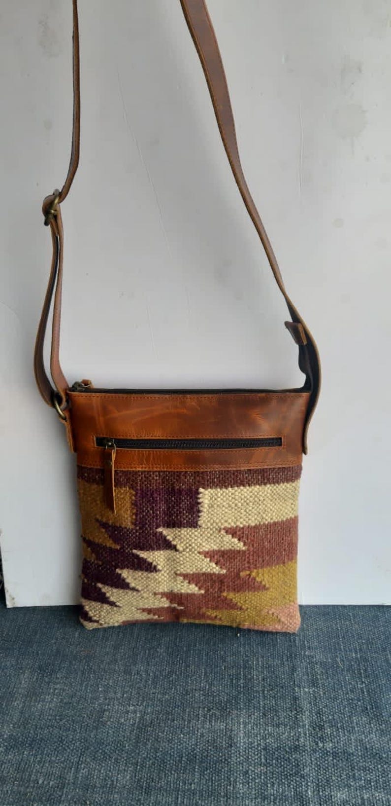 Rudhira Small Crossbody bag, Shoulder purse, Kilim Carpet Handbag, for daily use, Best Gift for Her/him Anniversary valentine's day unisex image 6