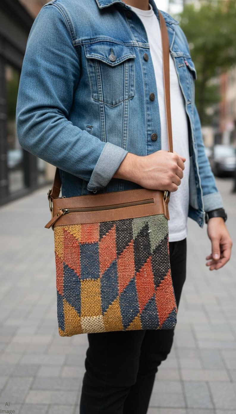 Rudhira Small Crossbody bag, Shoulder purse, Kilim Carpet Handbag, for daily use, Best Gift for Her/him Anniversary valentine's day unisex image 3