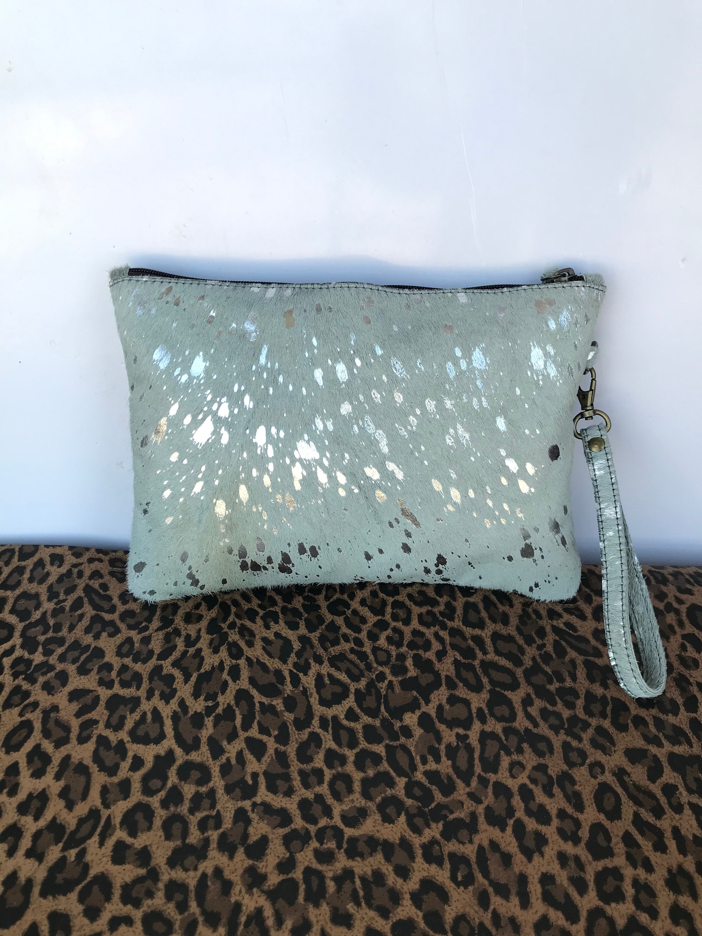 Rudhira hair on cowhide acid wash wristlet purse, Cowboy bag, Leather Wristlet Clutch, Large wristlet clutch Purse, gift for her