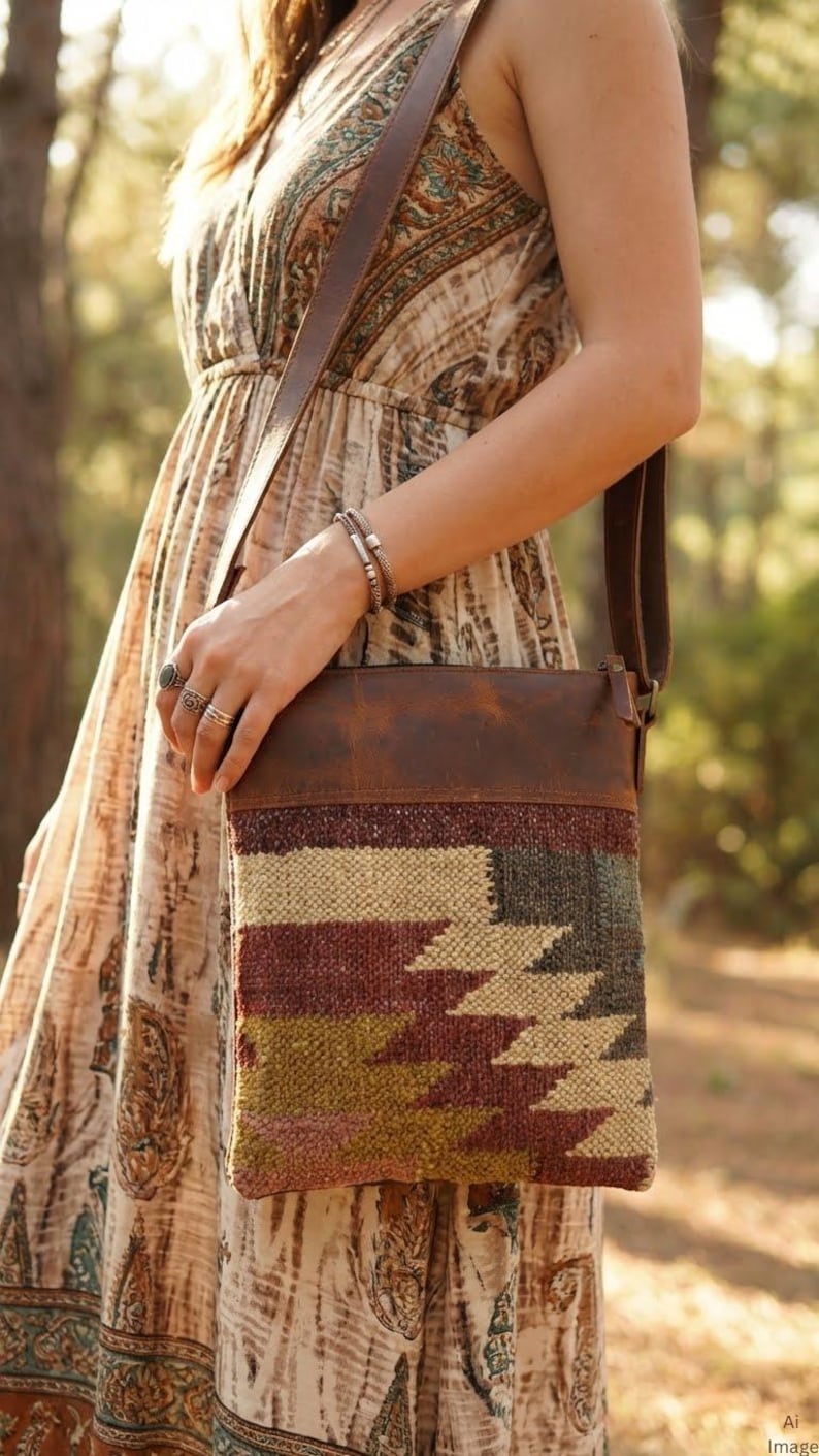 Rudhira Small Crossbody bag, Shoulder purse, Kilim Carpet Handbag, for daily use, Best Gift for Her/him Anniversary valentine's day unisex image 2