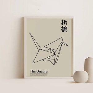 The Orizuru Poster, beige, Origami Birds Minimalist Posters, Digital Print, The Orizuru, japanische Tradition, ikonisch, Wanddekor, Printables