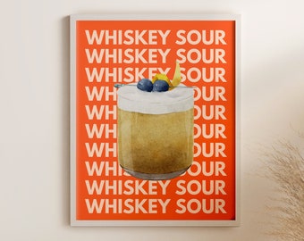Whiskey Sour Poster, Whiskey Sour Print, Whiskey Sour Wall Art, Whiskey Sour Drink, Cocktail Wall Art, Bar Cart Wall Art, Alcohol Prints