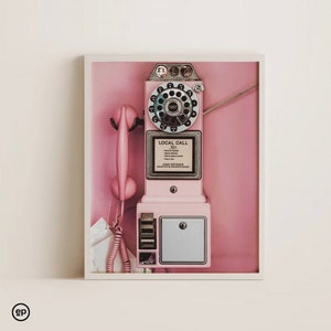 Appel local, tirages de téléphone rétro, vieux téléphone à cadran, téléphone rose, photographie, affiche de téléphone, décor rose, téléphone, téléchargement numérique
