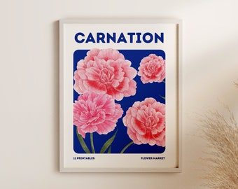 Watercolor Carnation Print, January Flower, Botanical Wall Art, Carnation Poster, Carnation Print, Pink Room Decor, Birth Flower Digital Art