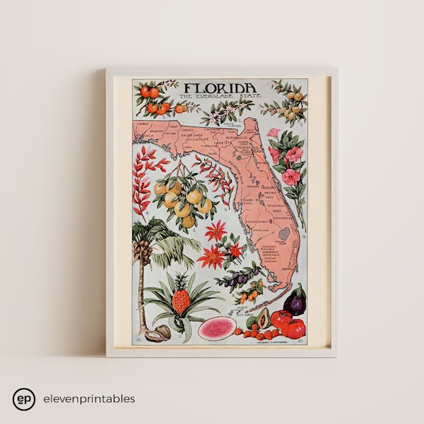 State Map of Florida 1917, Natural Resources, Vintage Poster, Vintage Florida Map, Vintage Florida Poster, Vintage Travel, Digital Download